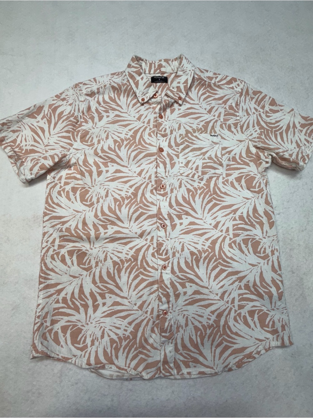 Hurley Men's Pink and White Tropical Button-Down Shirt